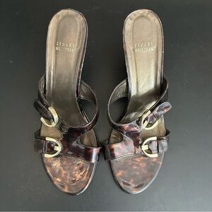 Stuart Weitzman Heeled Vintage Y2K 90s Tortoise Shell Mule Sandals Size 10M